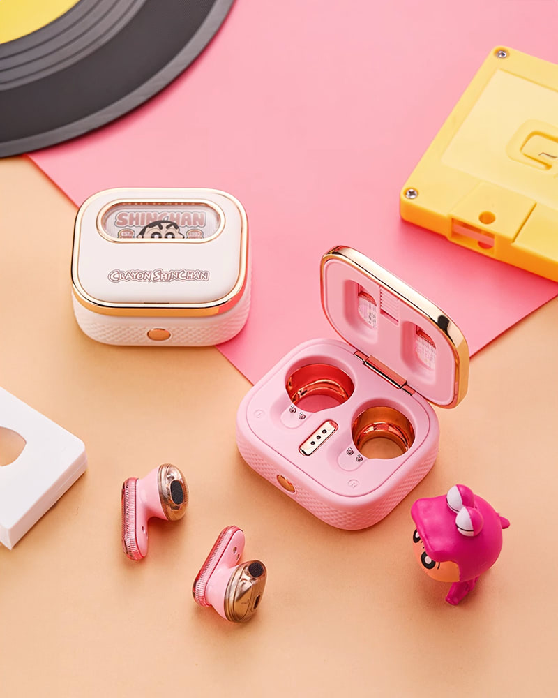 Crayon Shin chan Wireless Earbuds – True Wireless, Retro Design, Pink Bluetooth 5.3