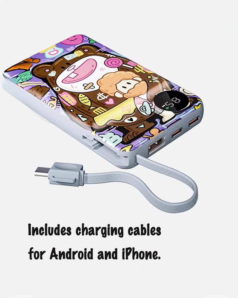 Unique Cartoon Power Bank with Metal Plating – Fast Charging for Phones & Apple Watch