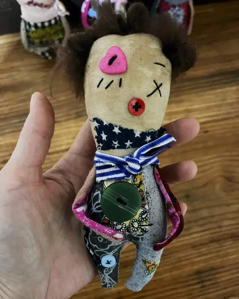 15cm Handmade Quirky Cute Doll – Vintage Fabric Keychain or Bag Accessory