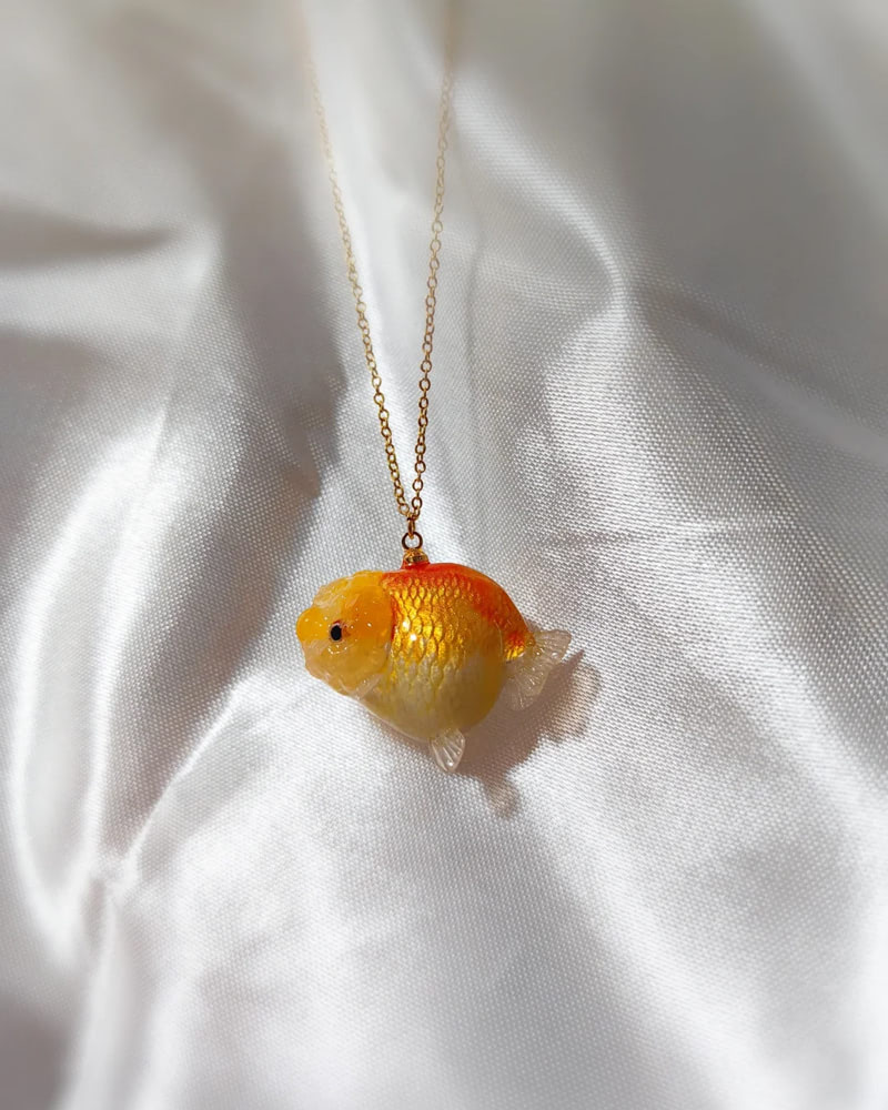 Customizable Mini Resin Goldfish Jewelry Rings & Necklaces