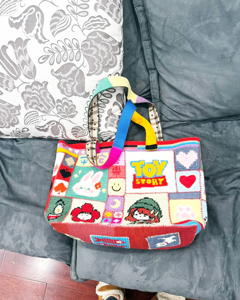 Handmade Rainbow Tote Bag with Adorable Pet Motifs